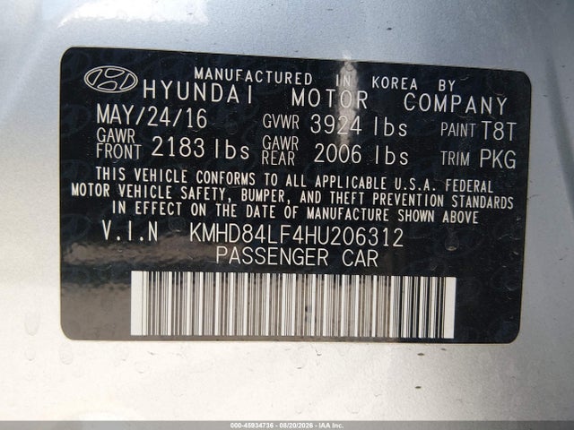 KMHD84LF4HU206312 Hyundai ELANTRA SE