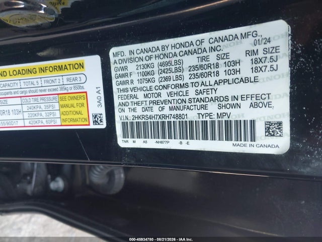 Aukcja sprzedaży 2024 Honda Cr-v Ex-l Awd, vin: 2HKRS4H7XRH748801, numer aukcji: 45934780