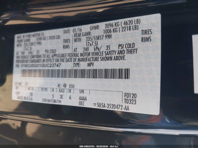 Aukcja sprzedaży 2016 Ford Escape Se, vin: 1FMCU0GX1GUC23747, numer aukcji: 45934783