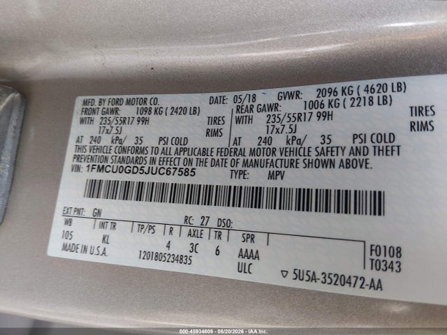 Ford ESCAPE SE 2018 1FMCU0GD5JUC67585 Image 9