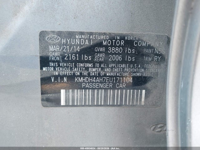 Aukcja sprzedaży 2014 Hyundai Elantra Sport, vin: KMHDH4AH7EU171104, numer aukcji: 45934824
