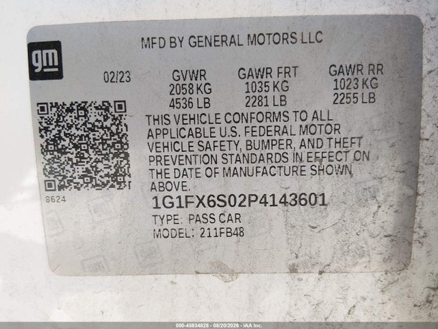 Продаж на аукціоні авто 2023 Chevrolet Bolt Ev Fwd 2lt, vin: 1G1FX6S02P4143601, номер лоту: 45934828