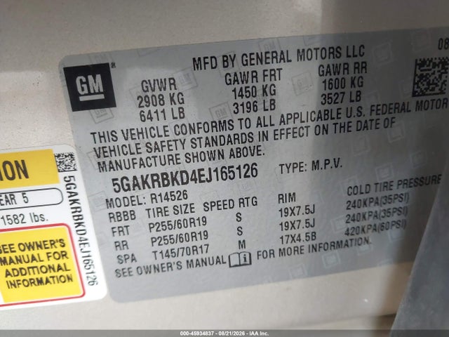 Buick Enclave Leather 2014 5GAKRBKD4EJ165126 Image 9