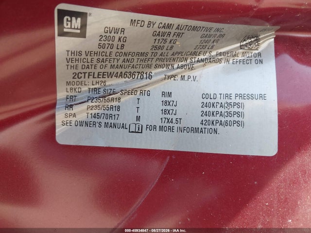 2010 Gmc Terrain Sle-2 მანქანა იყიდება აუქციონზე, vin: 2CTFLEEW4A6367816, აუქციონის ნომერი: 45934847