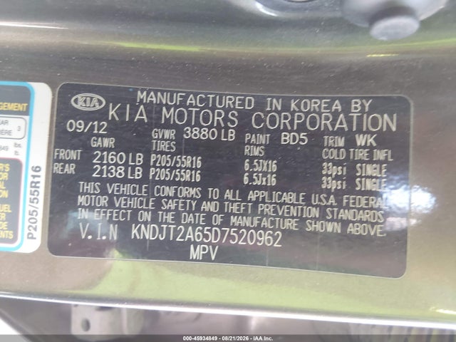 Aukcja sprzedaży 2013 Kia Soul +, vin: KNDJT2A65D7520962, numer aukcji: 45934849