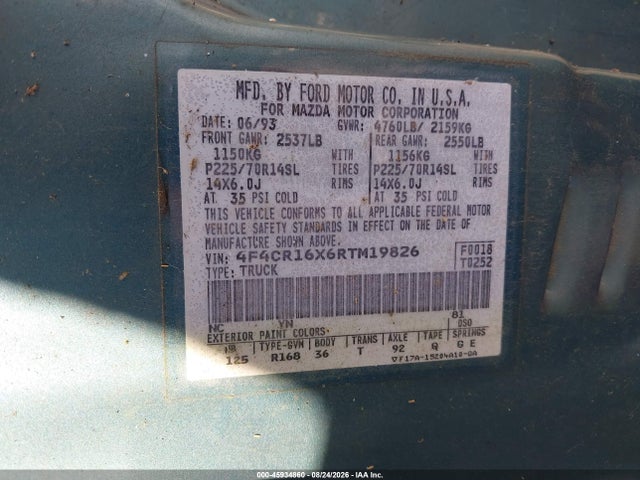 Продажа на аукционе авто 1994 Mazda B4000 Cab Plus, vin: 4F4CR16X6RTM19826, номер лота: 45934860