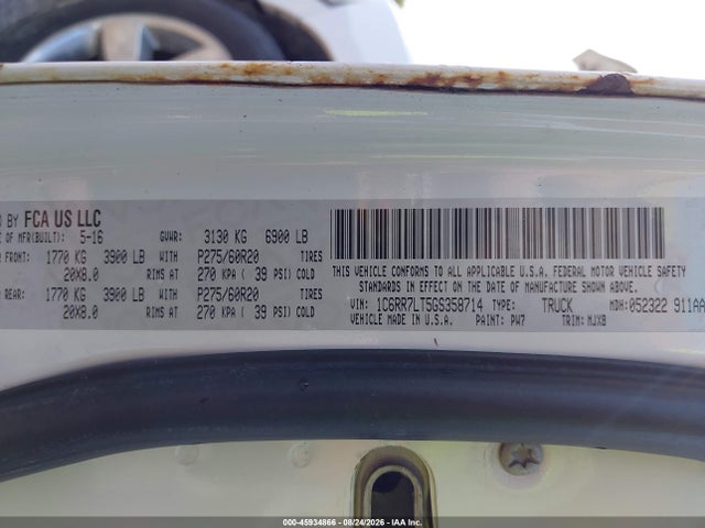 Продажа на аукционе авто 2016 Ram 1500 Big Horn, vin: 1C6RR7LT5GS358714, номер лота: 45934866