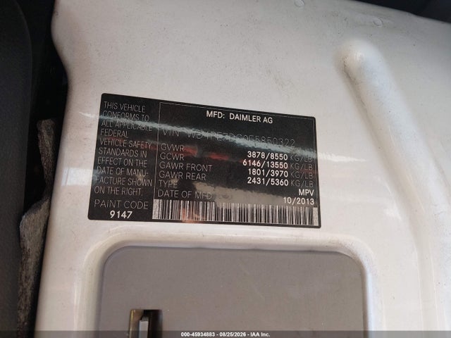 Aukcja sprzedaży 2014 Mercedes-benz Sprinter 2500 Normal Roof, vin: WD4PE7DC0E5850322, numer aukcji: 45934883