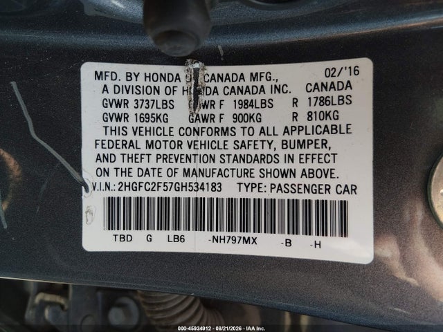2HGFC2F57GH534183 Honda Civic Lx