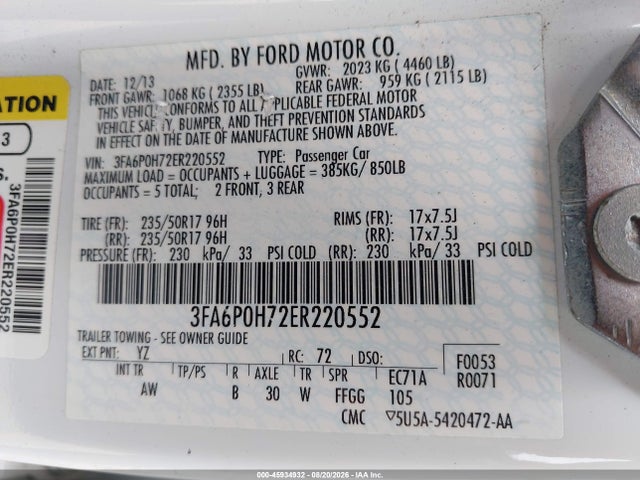3FA6P0H72ER220552 Ford FUSION SE