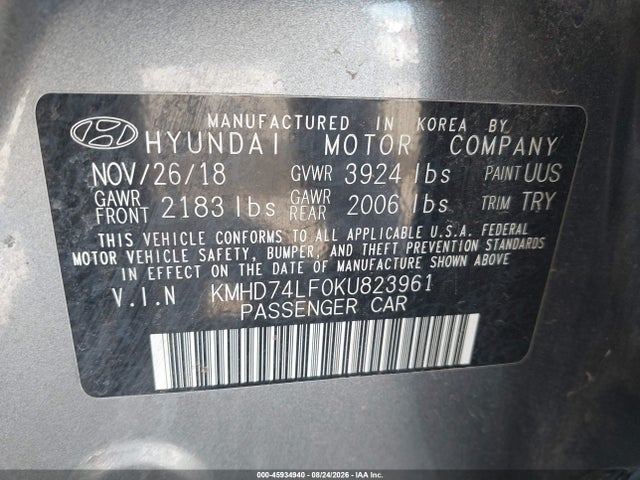 KMHD74LF0KU823961 Hyundai ELANTRA SE