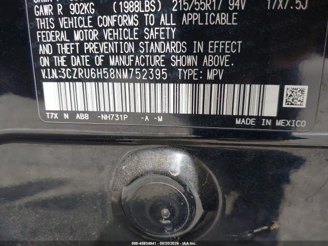 3CZRU6H58NM752395 Honda Hr-v Awd Ex