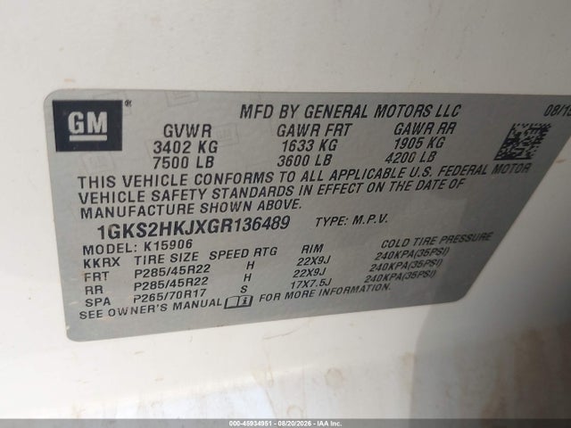 Продажа на аукционе авто 2016 Gmc Yukon Xl Denali, vin: 1GKS2HKJXGR136489, номер лота: 45934951