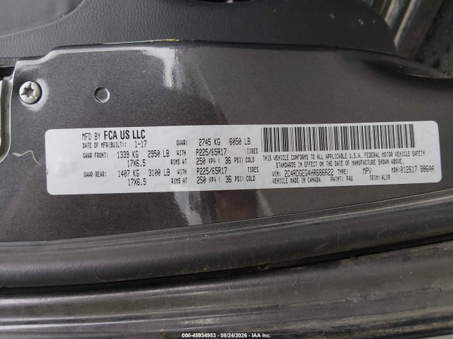 2017 Dodge Grand Caravan Gt მანქანა იყიდება აუქციონზე, vin: 2C4RDGEG4HR686622, აუქციონის ნომერი: 45934953