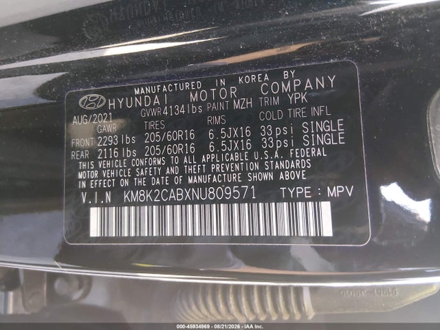 Продажа на аукционе авто 2022 Hyundai Kona Se, vin: KM8K2CABXNU809571, номер лота: 45934969