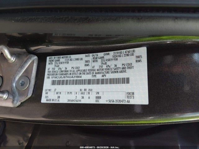 Aukcja sprzedaży 2017 Ford Escape Titanium, vin: 1FMCU0J97HUA31664, numer aukcji: 45934973