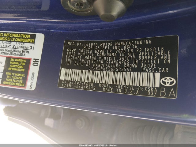 Toyota Corolla S Plus 2016 5YFBURHE5GP539554 Image 9