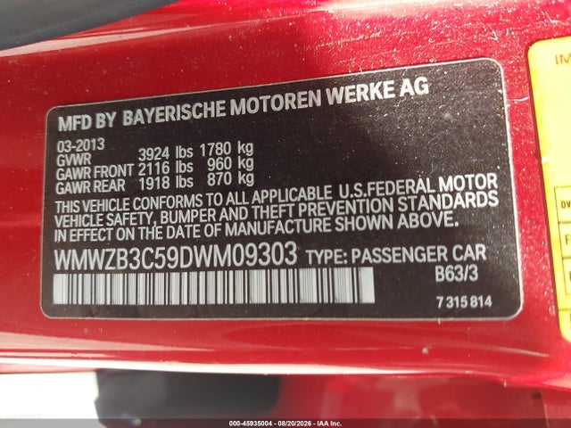 2013 Mini Countryman Cooper მანქანა იყიდება აუქციონზე, vin: WMWZB3C59DWM09303, აუქციონის ნომერი: 45935004