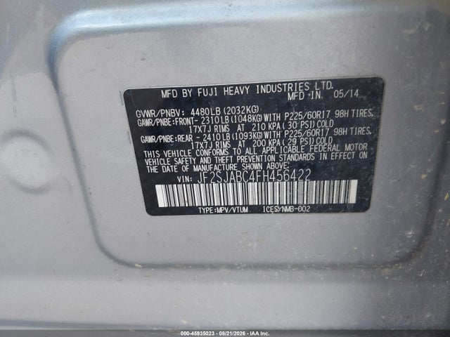 Продажа на аукционе авто 2015 Subaru Forester 2.5i, vin: JF2SJABC4FH456422, номер лота: 45935023