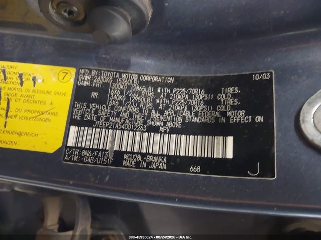 45935024 :رقم المزاد ، JTEEP21A540012263 vin ، 2004 Toyota Highlander V6 مزاد بيع