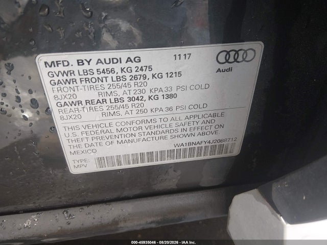 Aukcja sprzedaży 2018 Audi Q5, vin: WA1BNAFY4J2088712, numer aukcji: 45935046