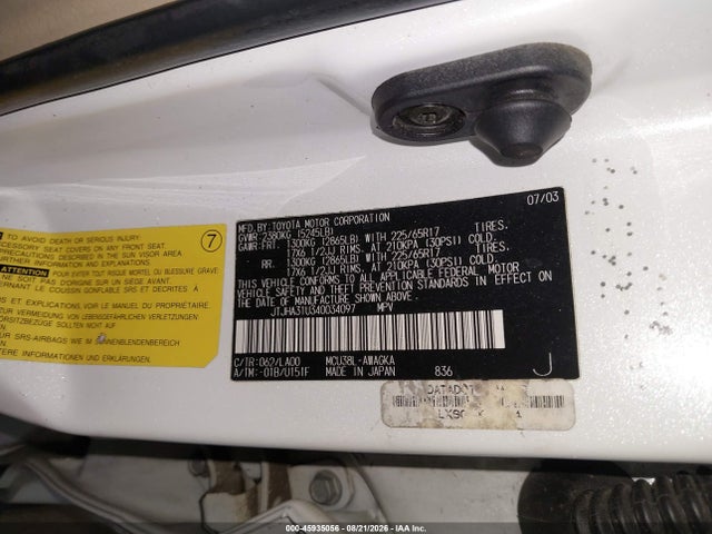 2004 Lexus Rx 330 მანქანა იყიდება აუქციონზე, vin: JTJHA31U340034097, აუქციონის ნომერი: 45935056