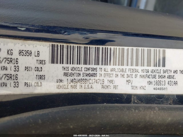 Aukcja sprzedaży 2000 Jeep Grand Cherokee Laredo, vin: 1J4GW48S8YC174719, numer aukcji: 45935055