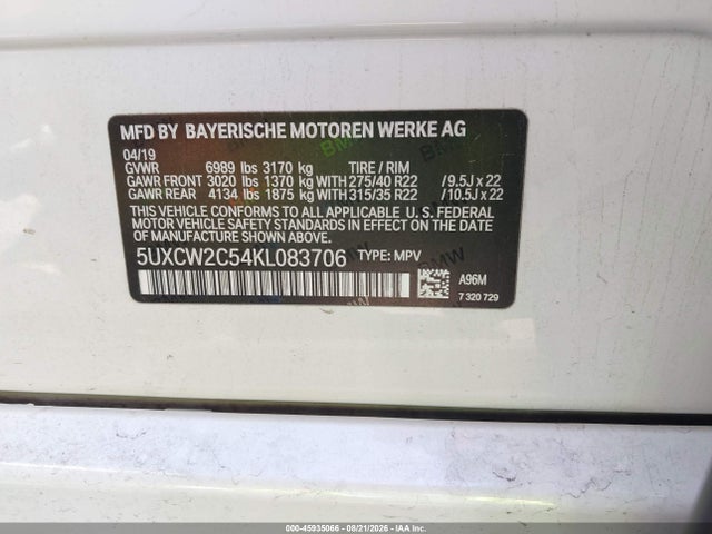 Продажа на аукционе авто 2019 Bmw X7 Xdrive40i, vin: 5UXCW2C54KL083706, номер лота: 45935066