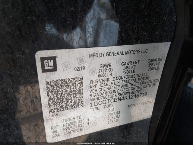 Aukcja sprzedaży 2019 Chevrolet Colorado Lt, vin: 1GCGTCEN4K1246719, numer aukcji: 45935083