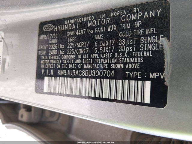 2011 Hyundai Tucson Gls მანქანა იყიდება აუქციონზე, vin: KM8JU3AC8BU300704, აუქციონის ნომერი: 45935098