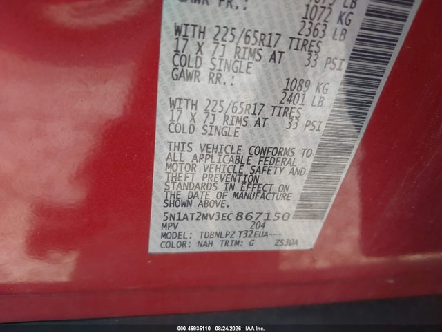Aukcja sprzedaży 2014 Nissan Rogue S, vin: 5N1AT2MV3EC867150, numer aukcji: 45935110