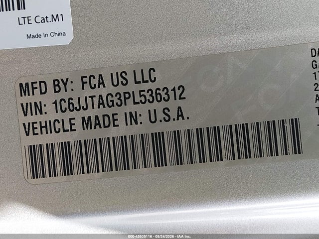 2023 Jeep Gladiator Sport S 4x4 მანქანა იყიდება აუქციონზე, vin: 1C6JJTAG3PL536312, აუქციონის ნომერი: 45935116