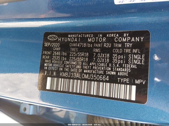 Aukcja sprzedaży 2021 Hyundai Tucson Limited, vin: KM8J33AL0MU350664, numer aukcji: 45935133