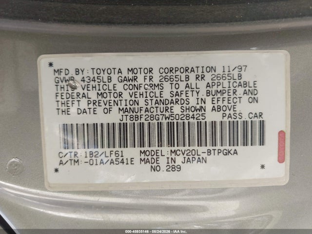 Продаж на аукціоні авто 1998 Lexus Es 300, vin: JT8BF28G7W5028425, номер лоту: 45935146