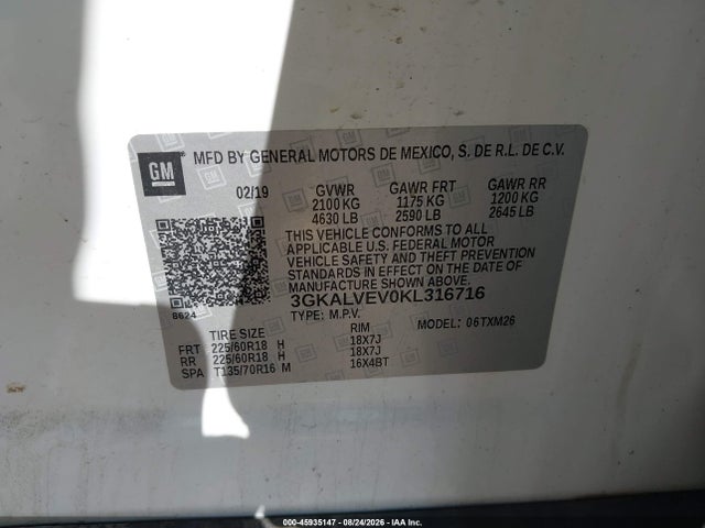 Auction sale of the 2019 Gmc Terrain Slt, vin: 3GKALVEV0KL316716, lot number: 45935147