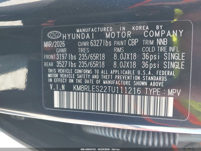 Hyundai Palisade Sel 7p 2026 KM8RLES22TU111216 Image 9