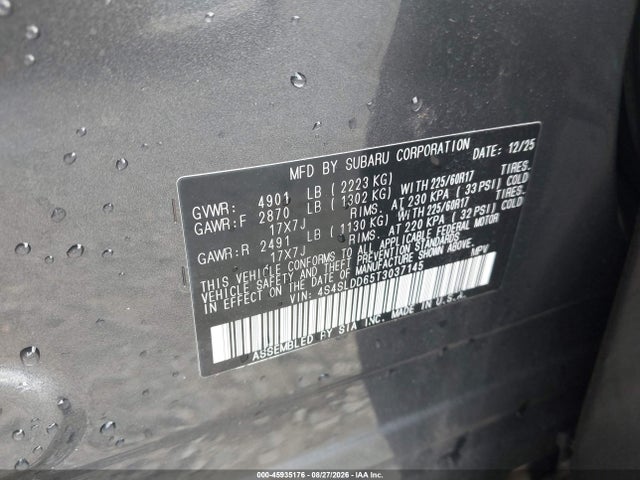Aukcja sprzedaży 2026 Subaru Forester Premium, vin: 4S4SLDD65T3037145, numer aukcji: 45935176