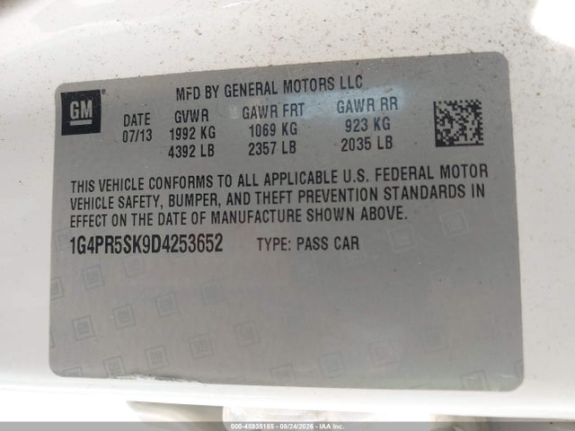 Продаж на аукціоні авто 2013 Buick Verano Convenience Group, vin: 1G4PR5SK9D4253652, номер лоту: 45935185