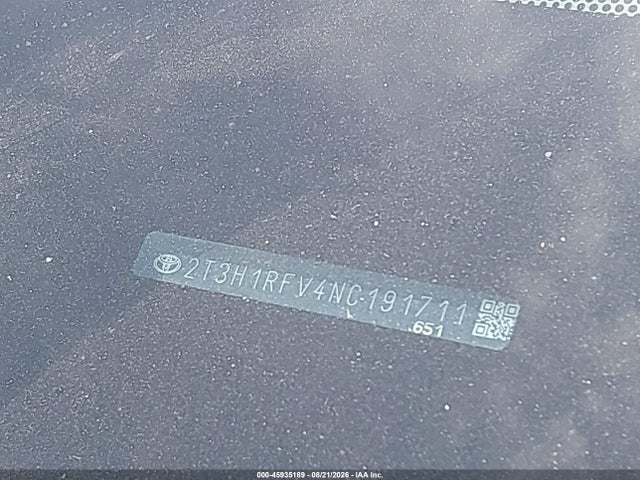 Aukcja sprzedaży 2022 Toyota Rav4 Le, vin: 2T3H1RFV4NC191711, numer aukcji: 45935189