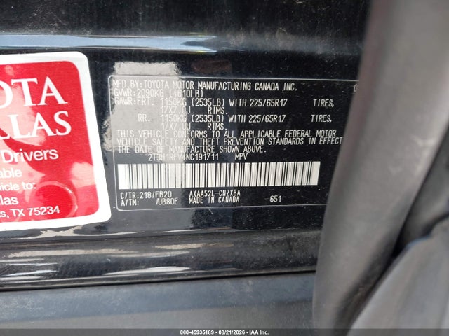 Aukcja sprzedaży 2022 Toyota Rav4 Le, vin: 2T3H1RFV4NC191711, numer aukcji: 45935189