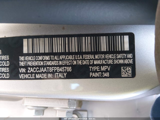2015 Jeep Renegade Sport მანქანა იყიდება აუქციონზე, vin: ZACCJAAT8FPB45766, აუქციონის ნომერი: 45935202