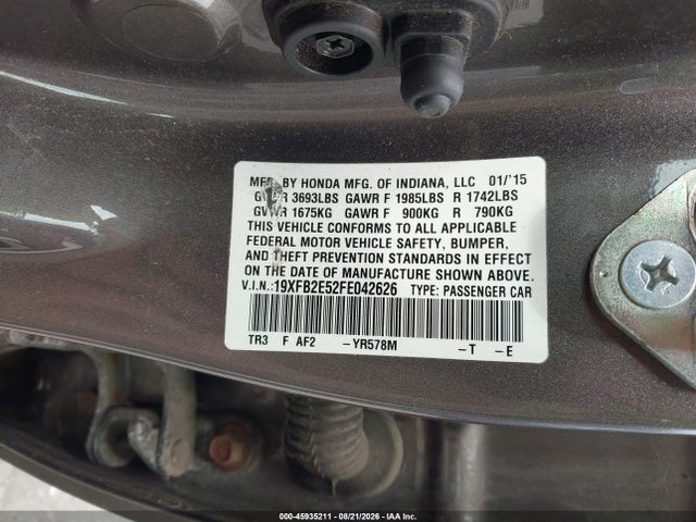 2015 Honda Civic Lx მანქანა იყიდება აუქციონზე, vin: 19XFB2E52FE042626, აუქციონის ნომერი: 45935211