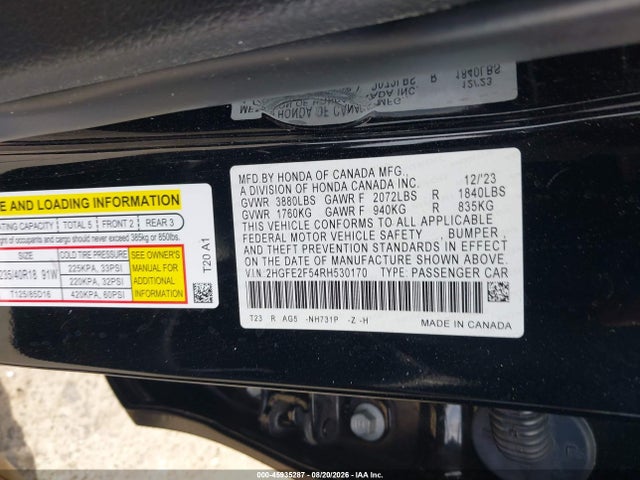 Honda Civic Sport 2024 2HGFE2F54RH530170 Image 9