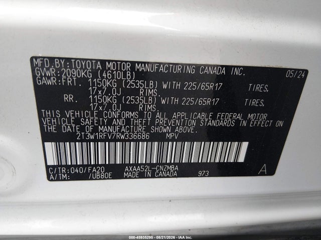 45935295 :رقم المزاد ، 2T3W1RFV7RW336686 vin ، 2024 Toyota Rav4 Xle مزاد بيع