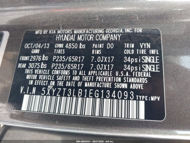 Auction sale of the 2014 Hyundai Santa Fe Sport 2.4l, vin: 5XYZT3LB1EG134093, lot number: 45935331
