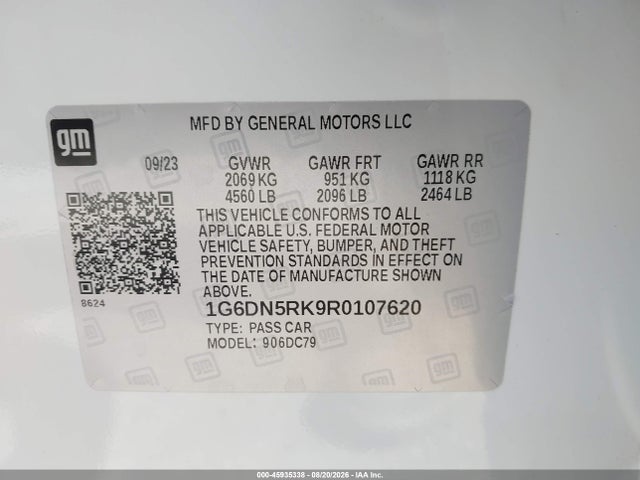 2024 Cadillac Ct5 Premium Luxury მანქანა იყიდება აუქციონზე, vin: 1G6DN5RK9R0107620, აუქციონის ნომერი: 45935338