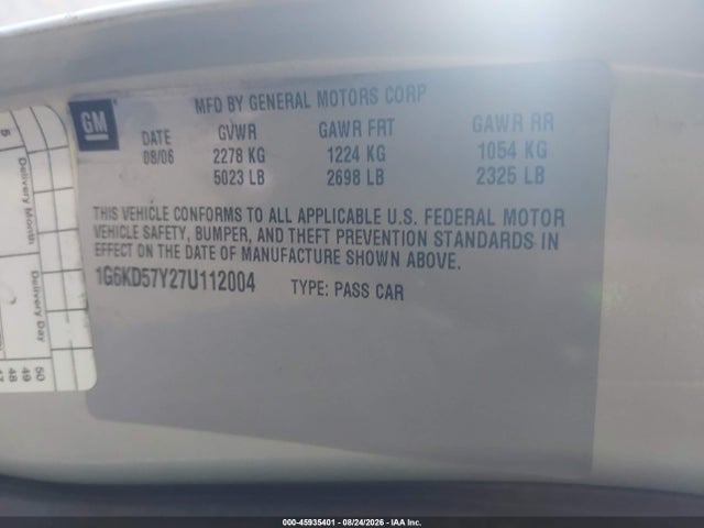 Продажа на аукционе авто 2007 Cadillac Dts Luxury I, vin: 1G6KD57Y27U112004, номер лота: 45935401