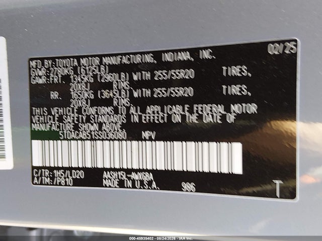 Продажа на аукционе авто 2025 Toyota Grand Highlander Hybrid Nightshade Edition, vin: 5TDACAB51SS036080, номер лота: 45935402