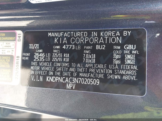 Продаж на аукціоні авто 2022 Kia Sportage Ex, vin: KNDPNCAC3N7020509, номер лоту: 45935403