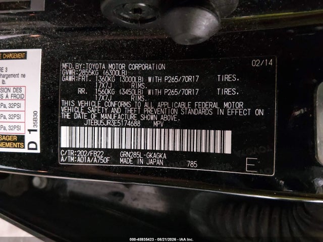 Toyota 4RUNNER SR5 2014 JTEBU5JR3E5174688 Image 9